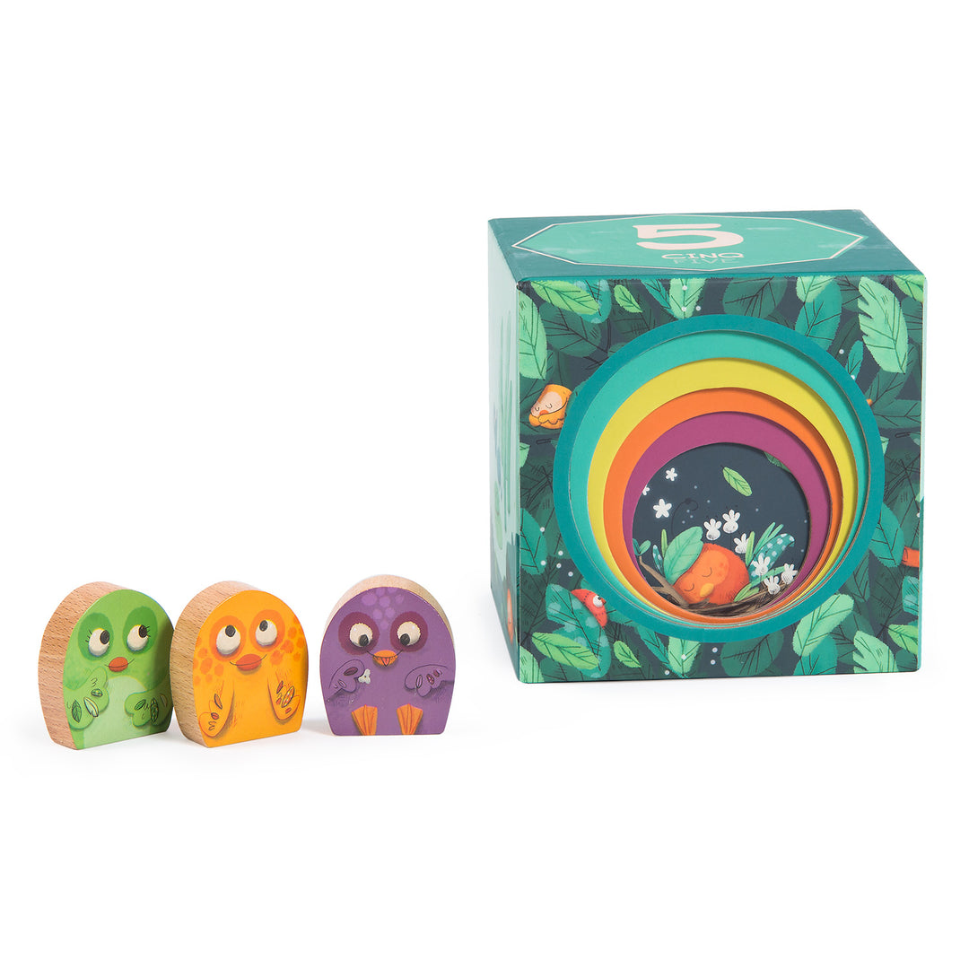 Moulin Roty | Cubi impilabili con 3 uccellini, Dans la Jungle