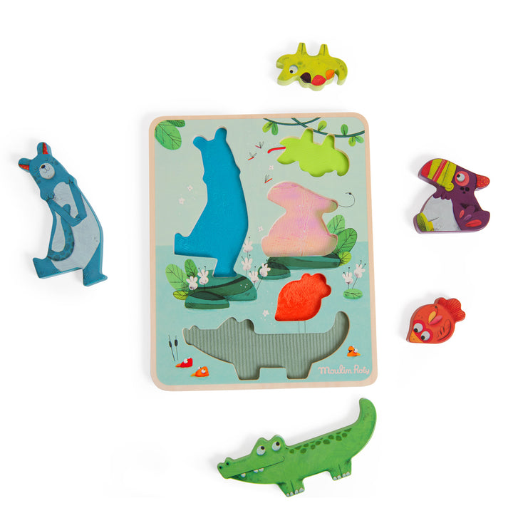 Wooden sensory interlocking puzzle, Jungle