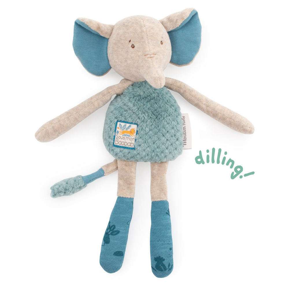 Doudou Sonaglio Elefante Blu Bergamote Moulin Roty 669024 Sous mon Baobab