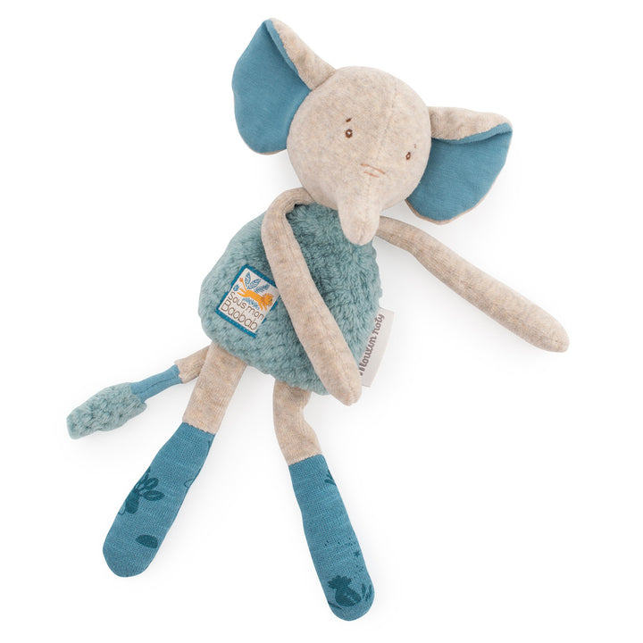 Doudou Sonaglio Elefante Blu Bergamote Moulin Roty 669024 Sous mon Baobab