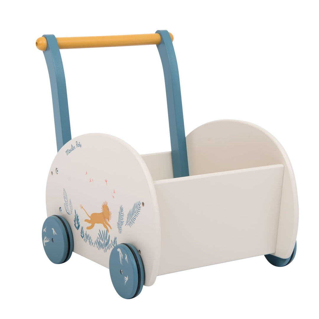 Moulin Roty Carrello Porta Giochi in Legno Leone Sous mon Baobab