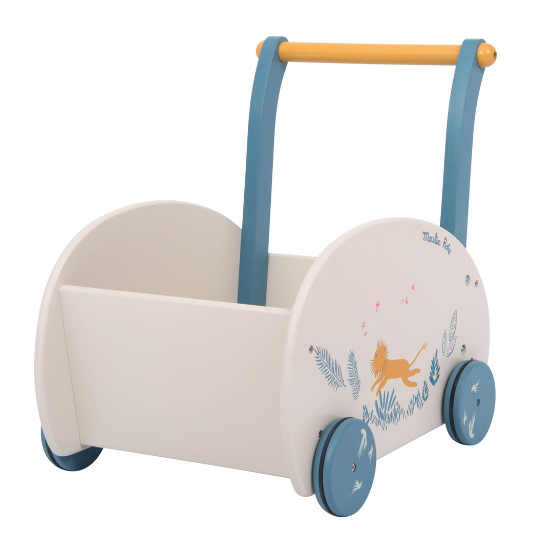 Moulin Roty Carrello Porta Giochi in Legno Leone Sous mon Baobab