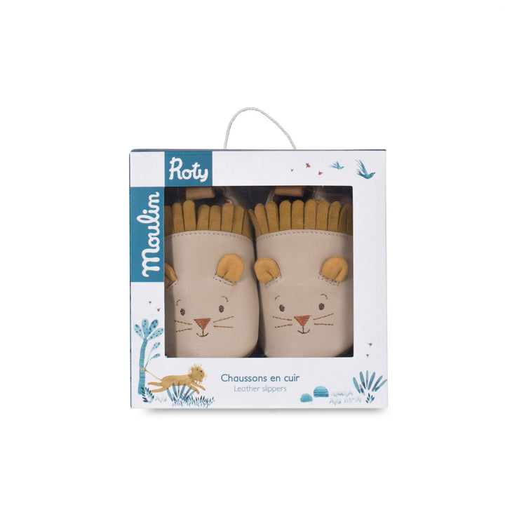 Moulin Roty | Scarpine in cuoio Leone Beige 0-24 mesi, Sous mon Baobab