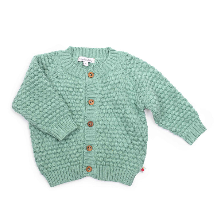 Moulin Roty | Cardigan Verde Salvia Cotone Bio, Fusain Pomme des Bois