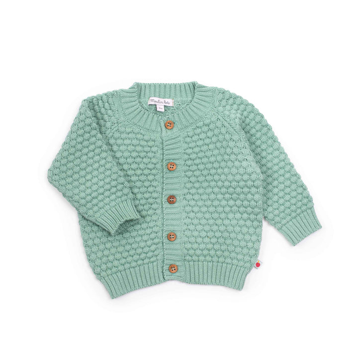 Moulin Roty | Cardigan Verde Salvia Cotone Bio, Fusain Pomme des Bois