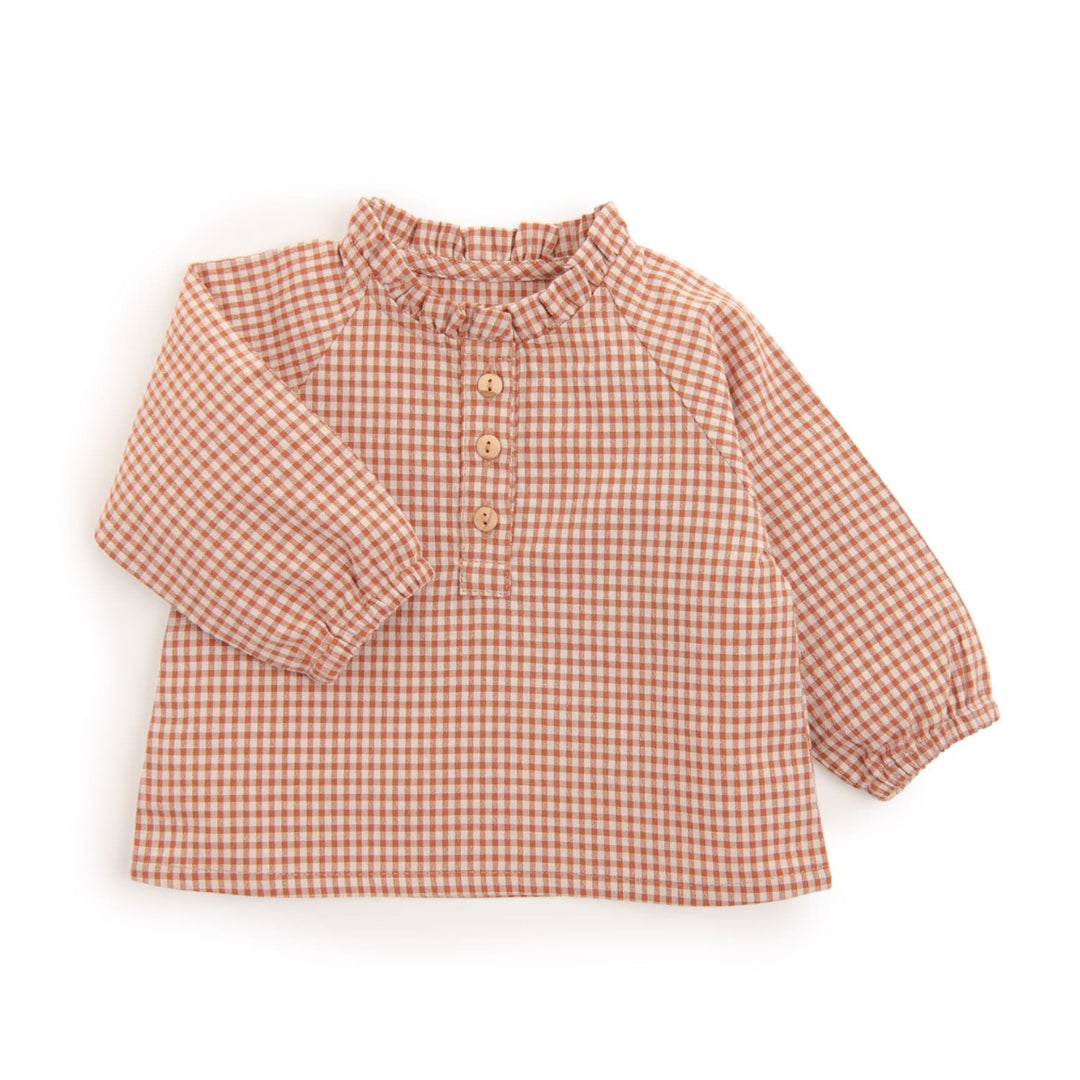 Moulin Roty | Camicia Quadretti Bianco/Nocciola Eva Pomme des bois