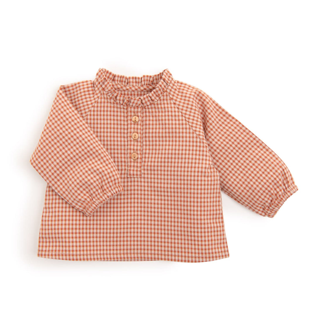 Moulin Roty | Camicia Quadretti Bianco/Nocciola Eva Pomme des bois