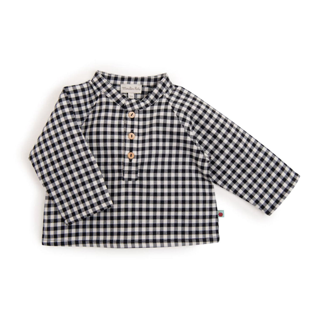 Moulin Roty | Camicia Cotone Bio Quadretti Bianco/Nero Pomme des bois Edmond