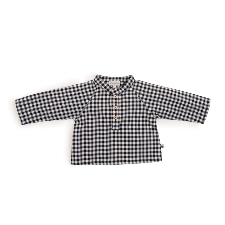 Moulin Roty | Camicia Cotone Bio Quadretti Bianco/Nero Pomme des bois Edmond