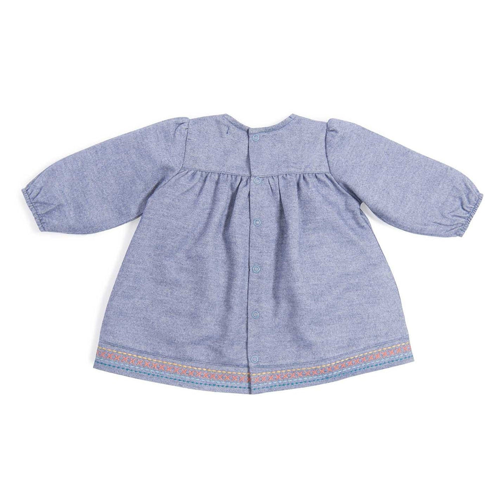 Moulin Roty | Angie Abito in Twill Cotone Blu Ricami Le Voyage d'Olga