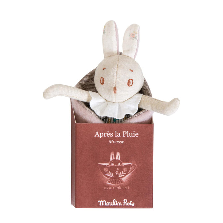 Pupazzo Piccolo Coniglio Bebè Mousse Moulin Roty 715026 Après la Pluie