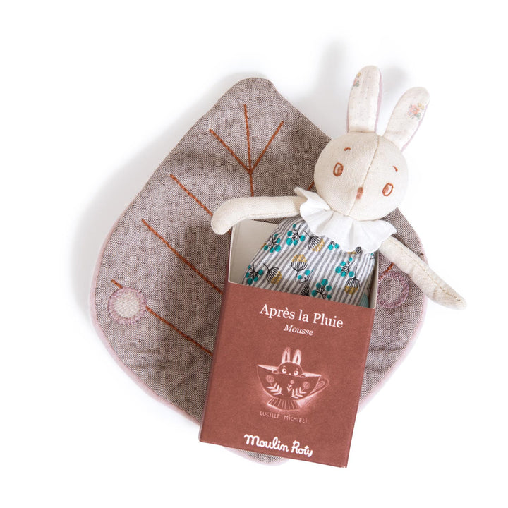 Pupazzo Piccolo Coniglio Bebè Mousse Moulin Roty 715026 Après la Pluie