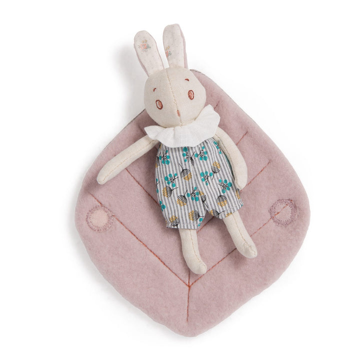 Pupazzo Piccolo Coniglio Bebè Mousse Moulin Roty 715026 Après la Pluie