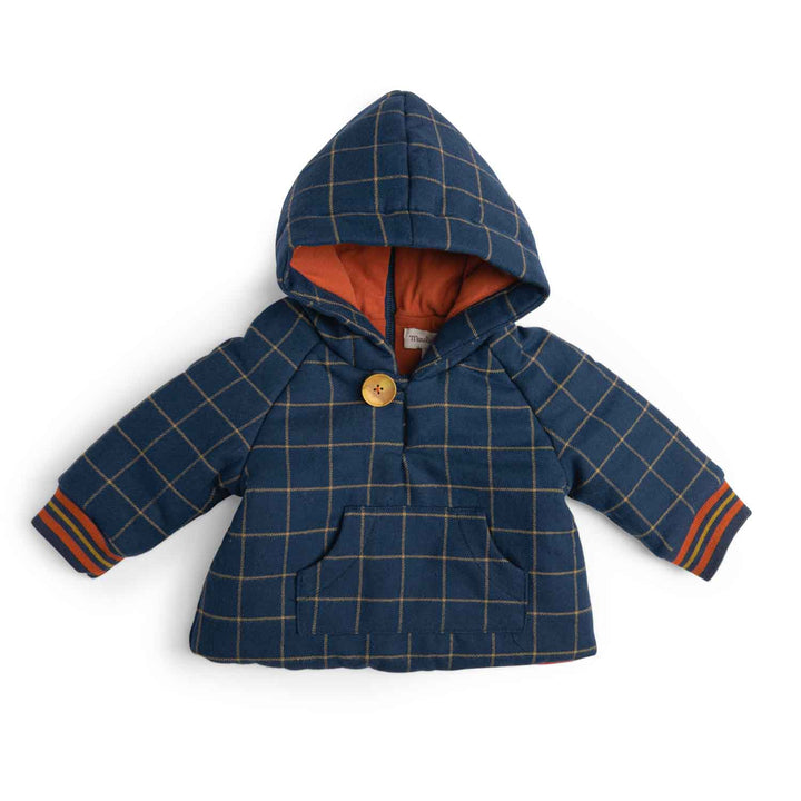 Moulin Roty | Cappotto a quadri con cappuccio blu notte, Gaston