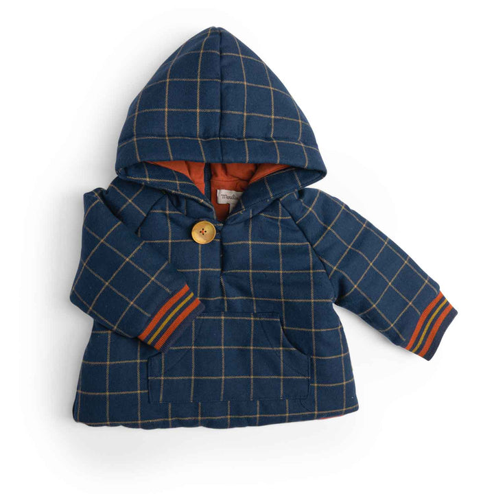 Moulin Roty | Cappotto a quadri con cappuccio blu notte, Gaston