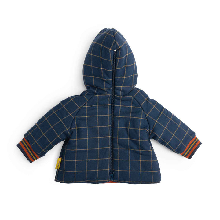 Moulin Roty | Cappotto a quadri con cappuccio blu notte, Gaston