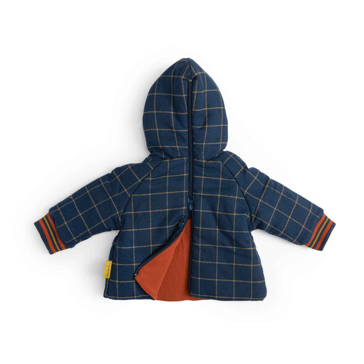 Moulin Roty | Cappotto a quadri con cappuccio blu notte, Gaston