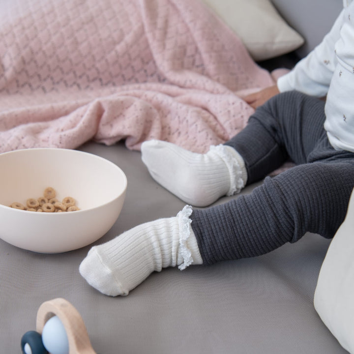 Calze bimba con pizzo in bambù Panna