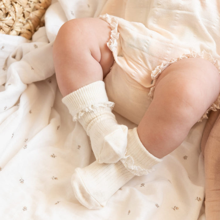 Calze bimba con pizzo in bambù Panna