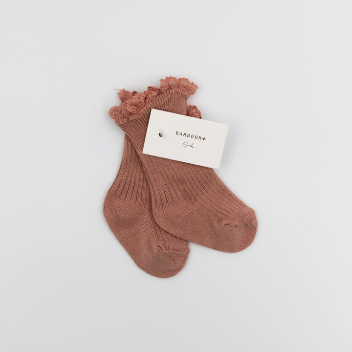 Bamboom | Calze bimba con pizzo in bambù Rosa antico, 0-4 anni