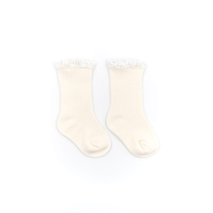 Bamboom | Calze bimba con pizzo in bambù Panna, 0-4 anni