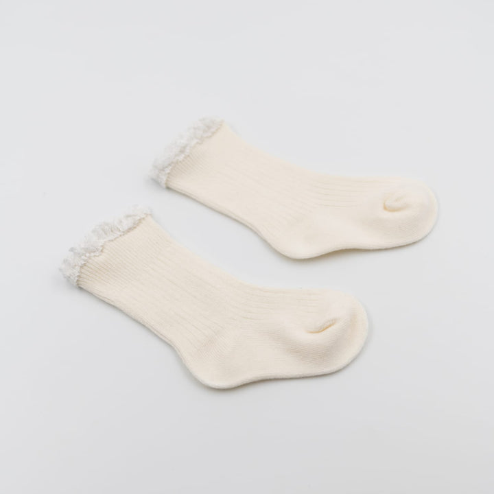 Bamboom | Calze bimba con pizzo in bambù Panna, 0-4 anni