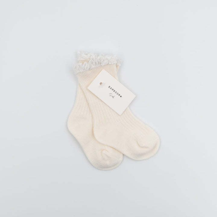 Bamboom | Calze bimba con pizzo in bambù Panna, 0-4 anni