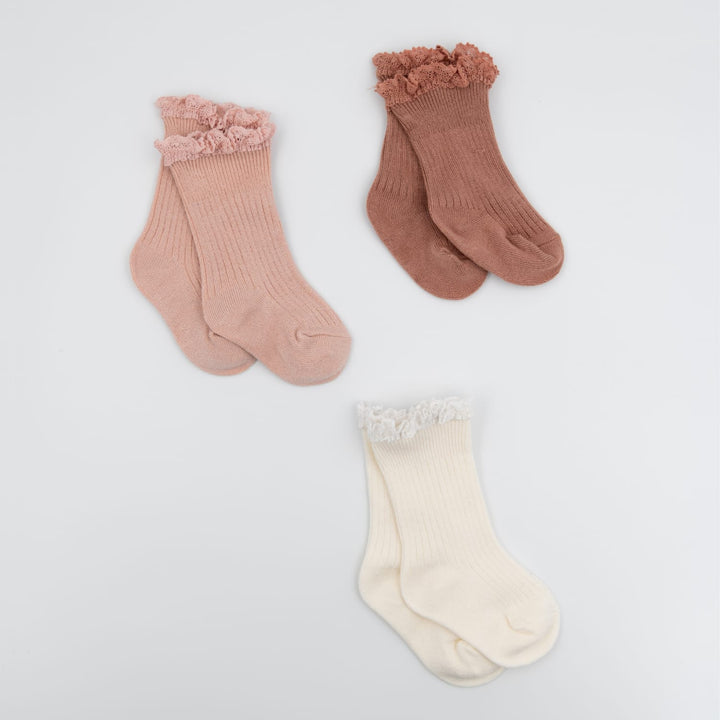 Bamboom | Calze bimba con pizzo in bambù Rosa antico, 0-4 anni