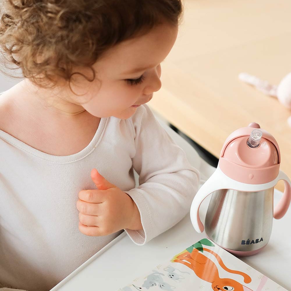 Tazza con Cannuccia Salvagoccia Acciaio Inox Termica, 250ml | Béaba