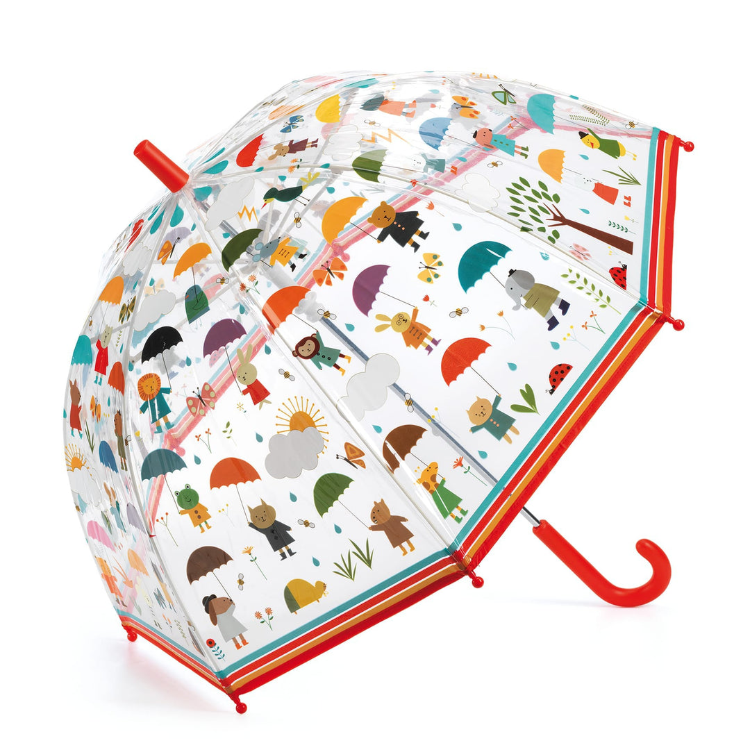 Ombrello Bambini Trasparente Rosso Sotto la Pioggia | Djeco DD04809