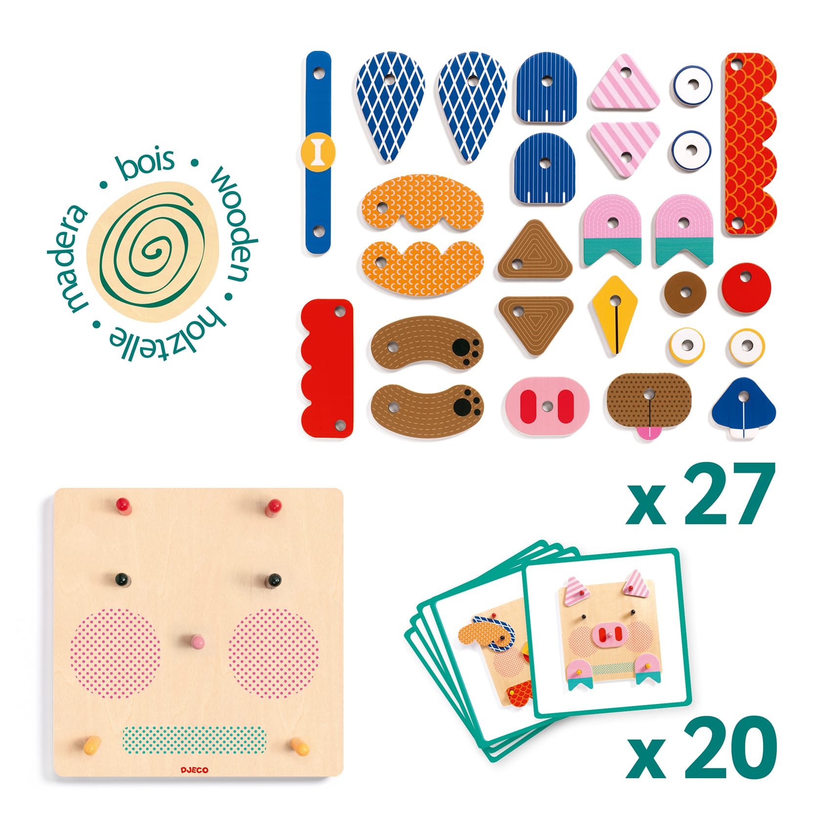 Crea Animali Gioco di Montaggio in Legno CreaFaces | Djeco DJ01676