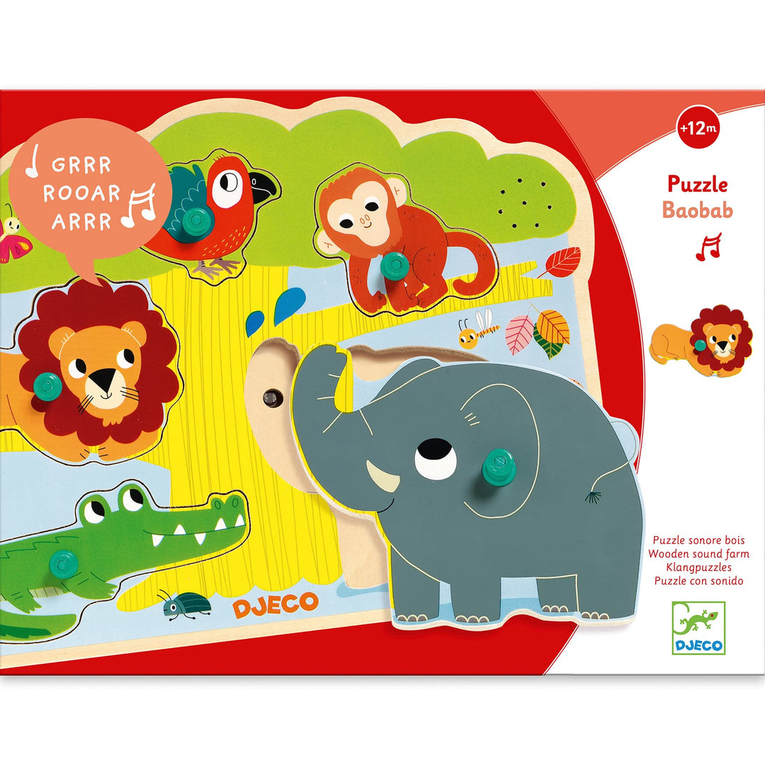 Djeco | Puzzle sonoro in legno Baobab per bimbi