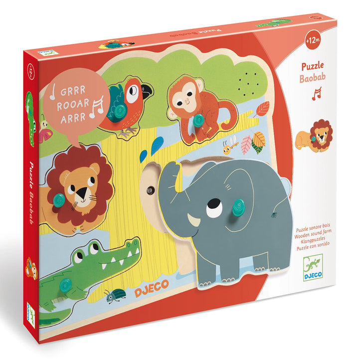 Djeco | Puzzle sonoro in legno Baobab per bimbi