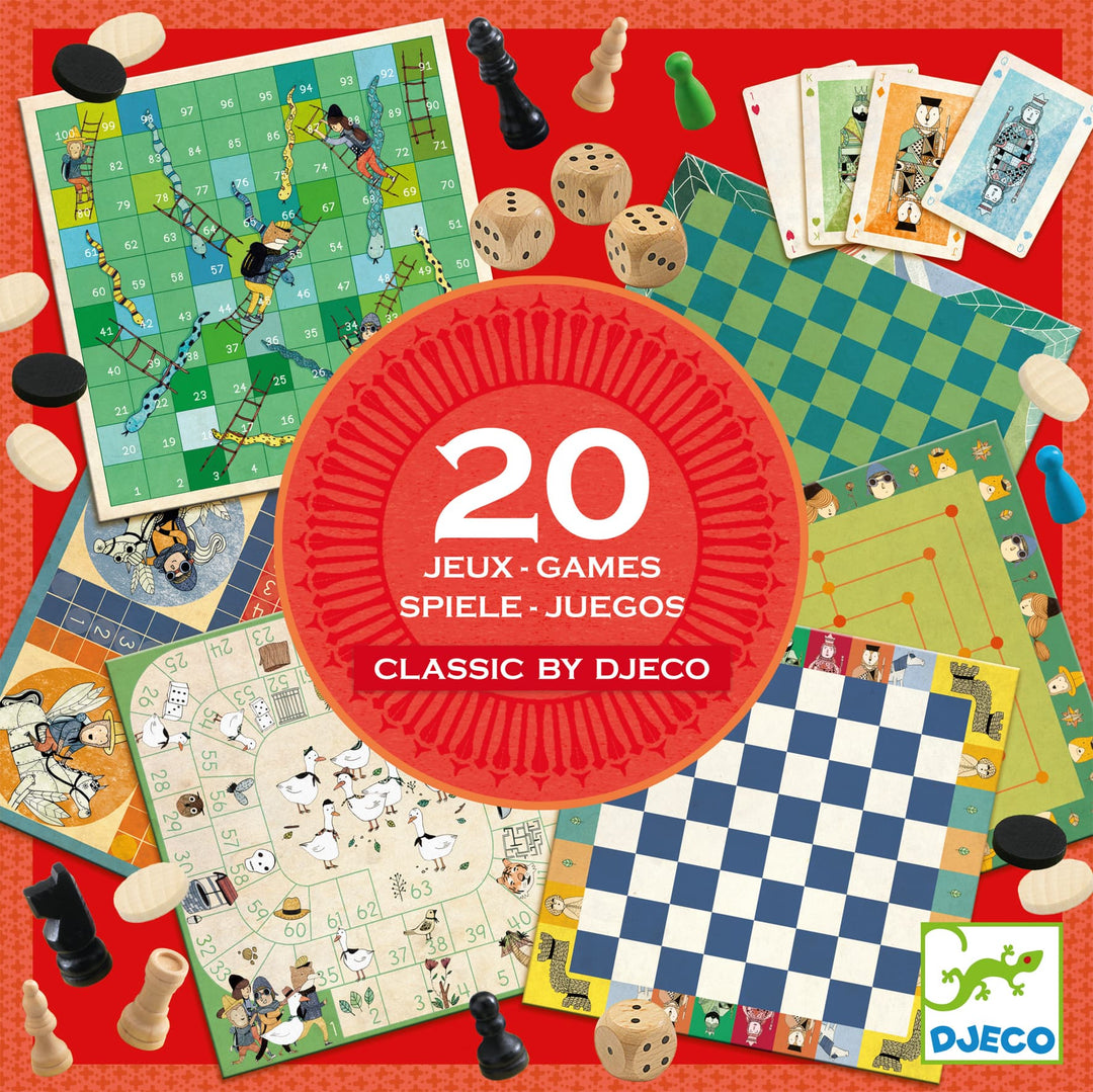 20 Giochi Classici in 1, Djeco, scacchi, dama, carte, gioco dell'oca
