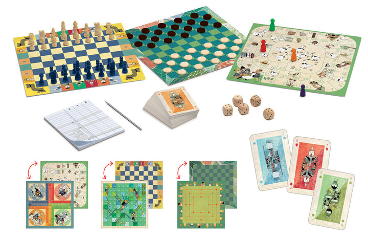 20 Giochi Classici in 1, Djeco, scacchi, dama, carte, gioco dell'oca