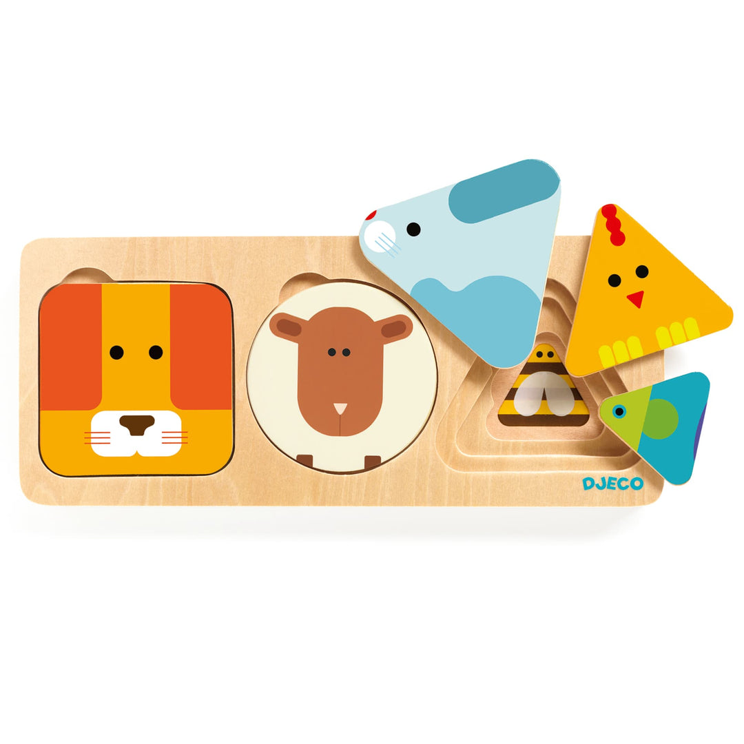Djeco  Puzzle 3 livelli in legno per bambini Anima Basic – PIPI & PUPU and  friends