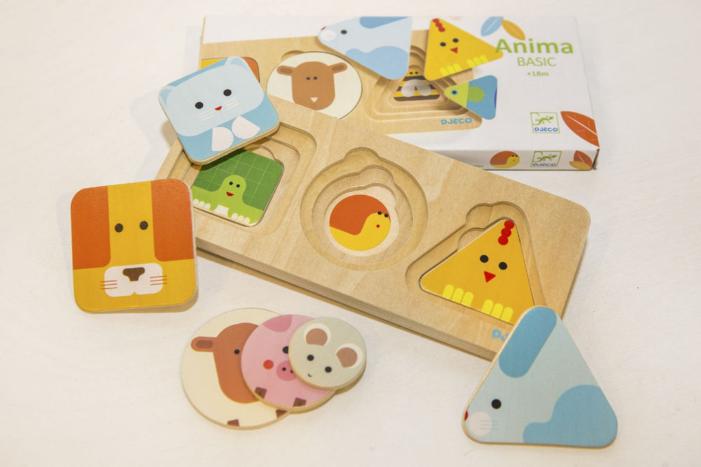 Puzzle a 3 Livelli in Legno Forme e Animali Anima Basic, 18 mesi djeco