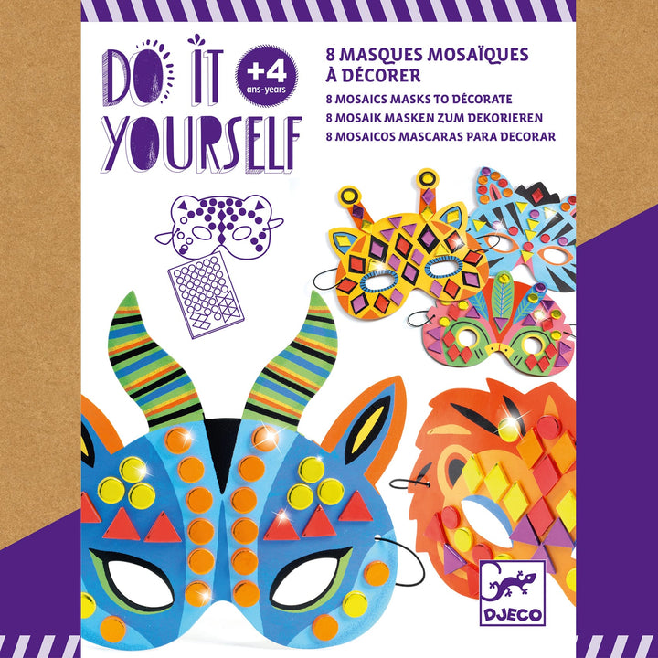 Djeco Crea Maschere Mosaici, Animali Giungla, Kit Fai da Te DJ07900