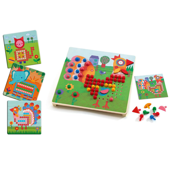 Gioco dei Chiodini Mosaico Animo, 8 Tavole, 4 anni + | Djeco DJ08137