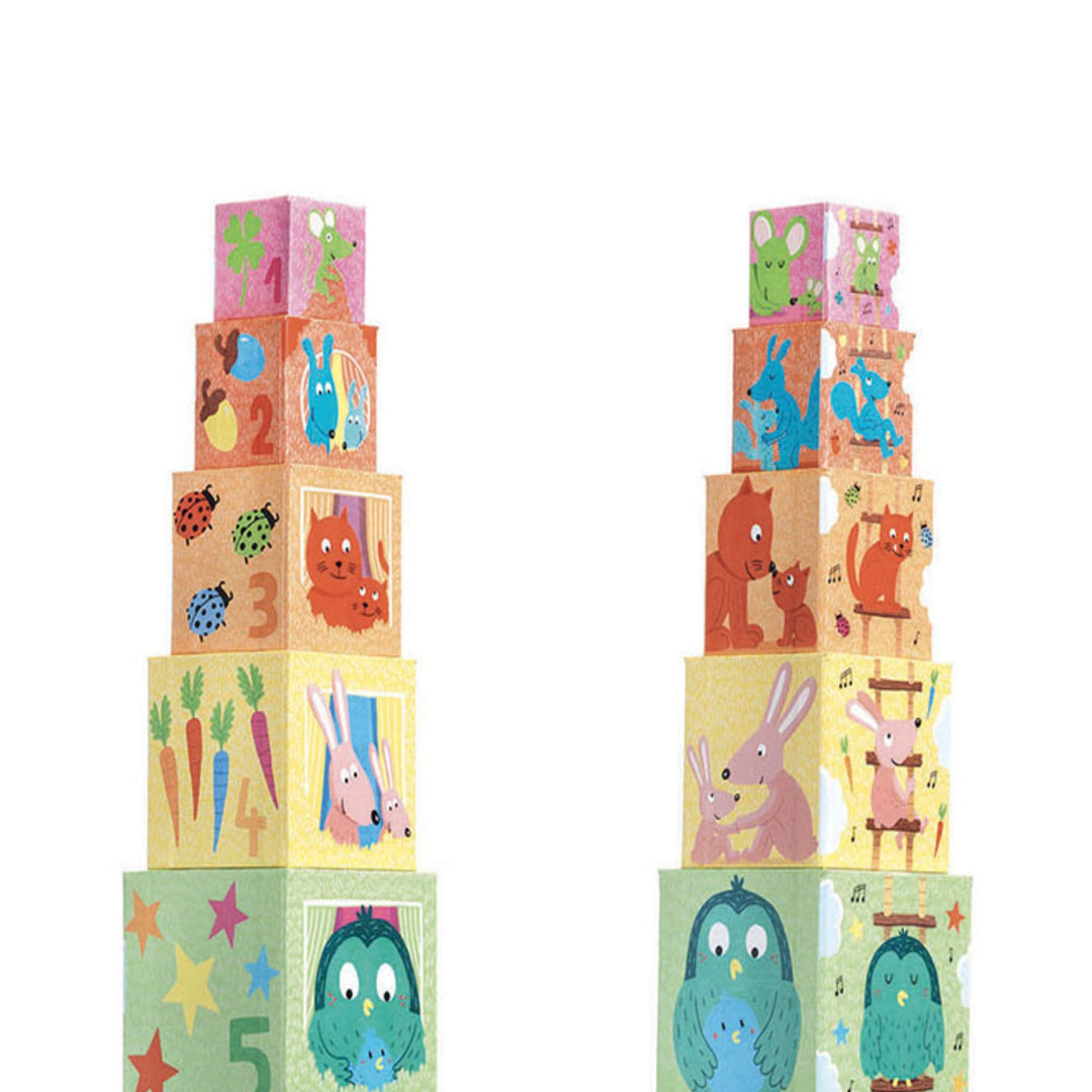 Djeco | Cubi da Impilare, Torre Impilabile e Incastri Rainbow