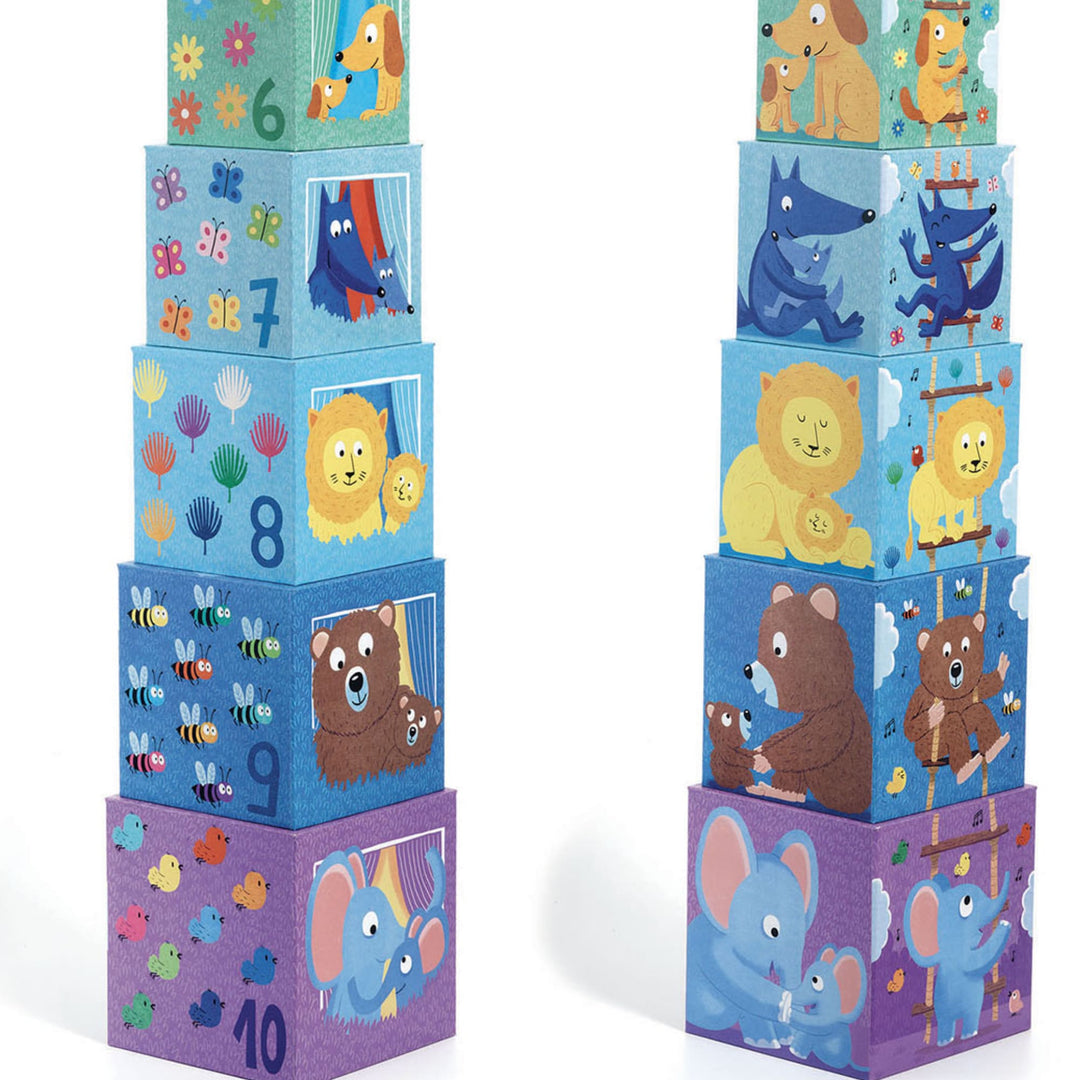 Djeco | Cubi da Impilare, Torre Impilabile e Incastri Rainbow
