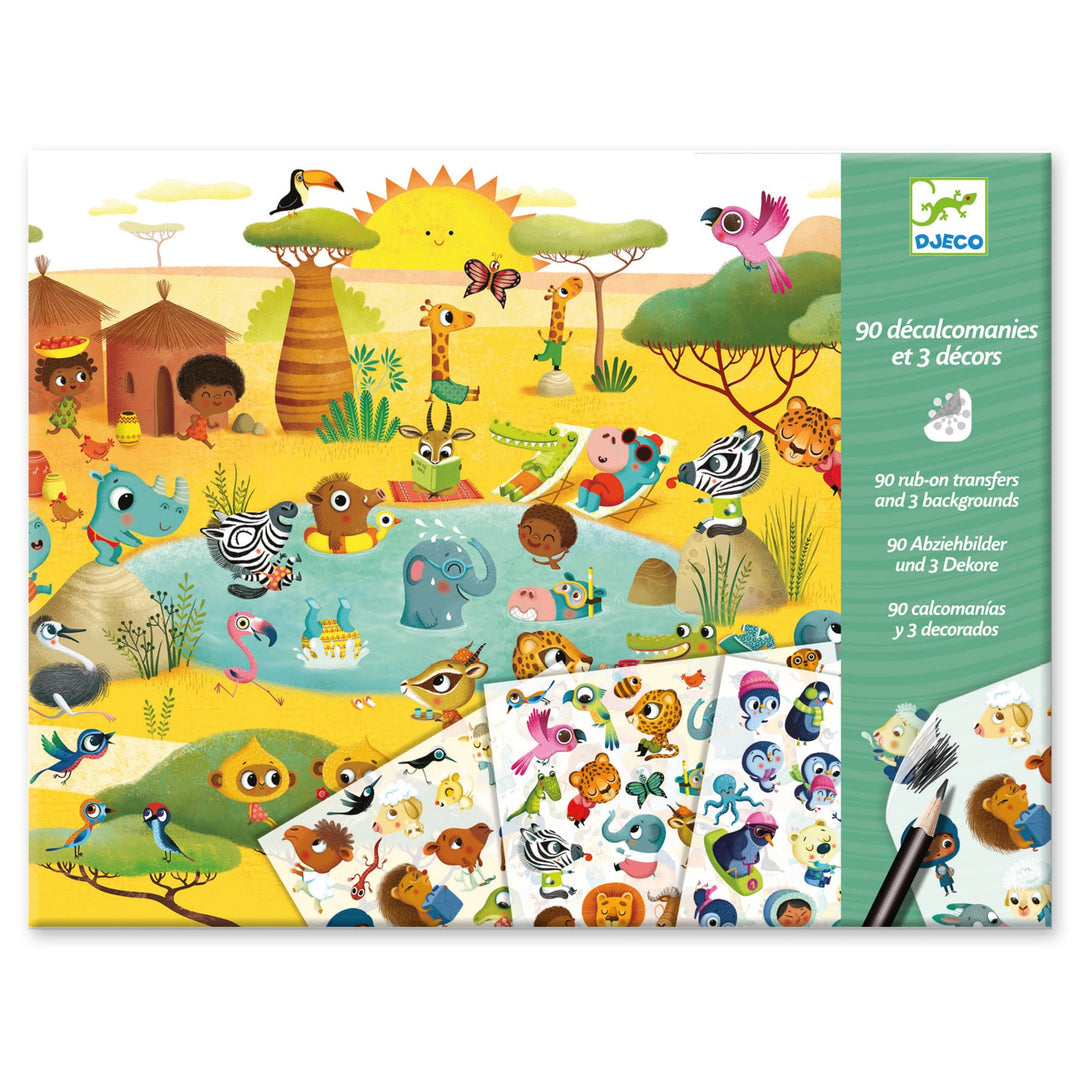 Trasferelli Decalcomanie 90 Savana, Deserto, Polo Nord, Djeco DJ09560
