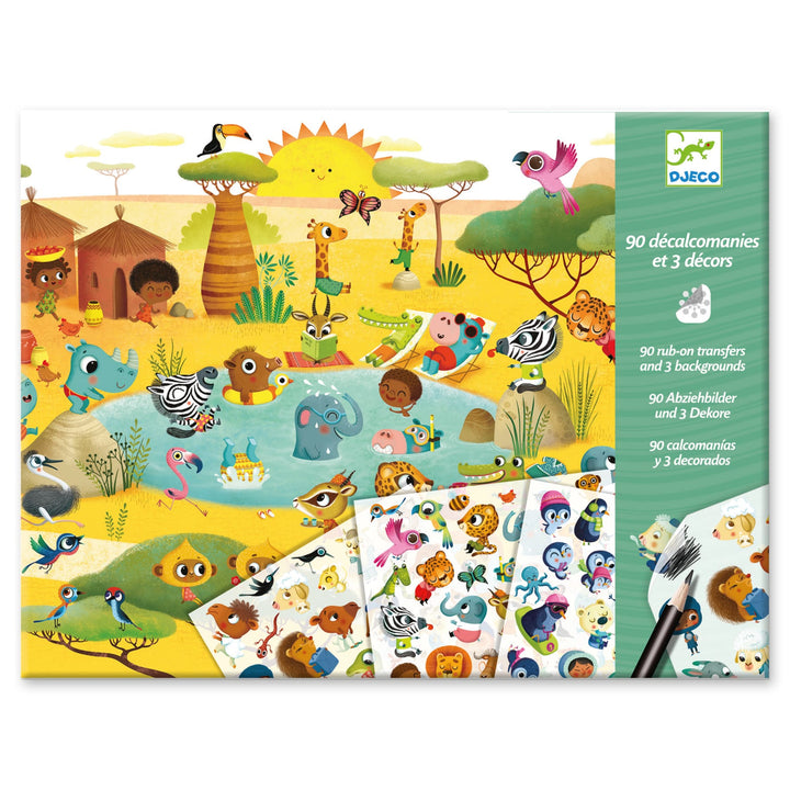 Trasferelli Decalcomanie 90 Savana, Deserto, Polo Nord, Djeco DJ09560
