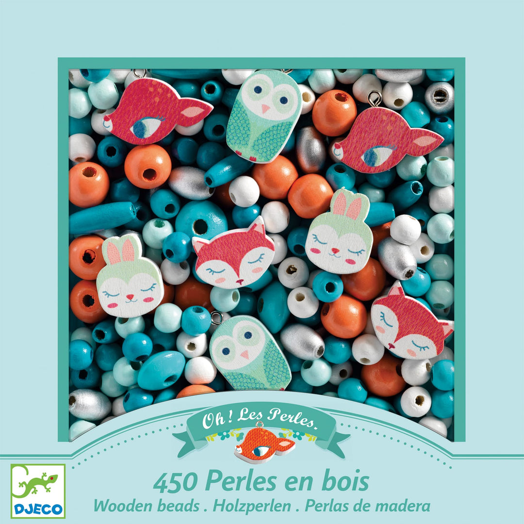 Djeco  Set Perline in Legno, Beads 450pz, Animaletti DJ09807 – PIPI & PUPU  and friends