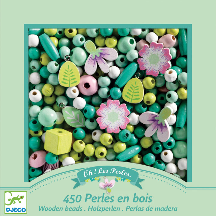 Djeco | Set Perline in Legno, Beads 450pz, Foglie e Fiori DJ09808