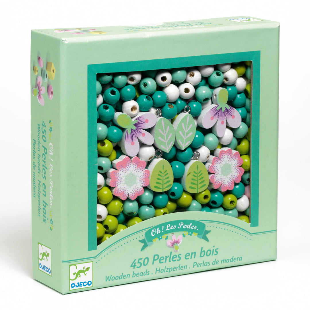 Djeco | Set Perline in Legno, Beads 450pz, Foglie e Fiori DJ09808