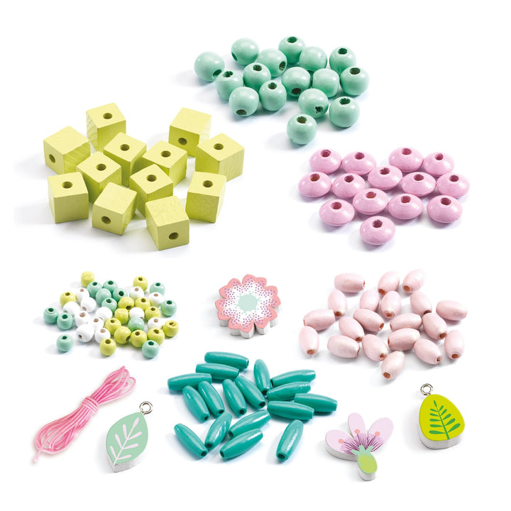 Djeco | Set Perline in Legno, Beads 450pz, Foglie e Fiori DJ09808