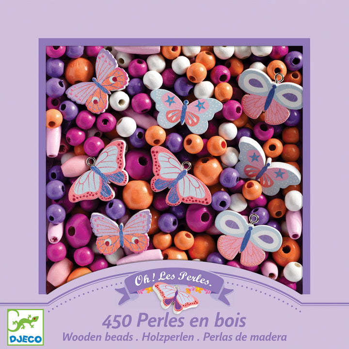 Djeco | Set Perline in Legno, Beads 450pz, Farfalle DJ09810
