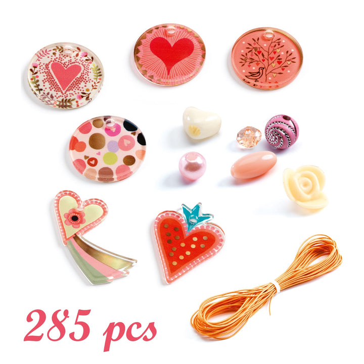 Djeco | Set Perline e Ciondoli, 285pz, Cuori | Crea Gioielli DJ09855