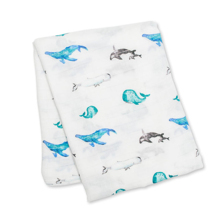 Copertina Swaddle 120x120cm, Balene, Mussola Cotone Bambù | Lulujo